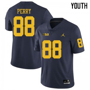 Youth University of Michigan #88 Grant Perry Navy Jordan Brand Official Jerseys 364628-333