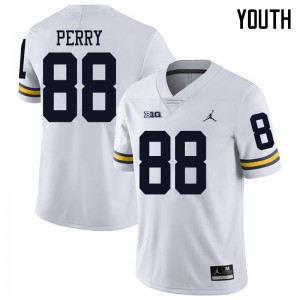 Youth Michigan Wolverines #88 Grant Perry White Jordan Brand Player Jersey 970452-480