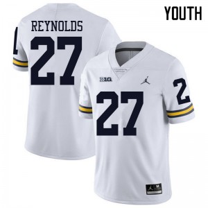 Youth University of Michigan #27 Hunter Reynolds White Jordan Brand Official Jersey 173273-859