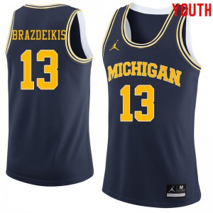 Youth Michigan #13 Ignas Brazdeikis Navy Jordan Brand Stitch Jerseys 887269-308