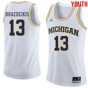 Youth University of Michigan #13 Ignas Brazdeikis White Jordan Brand NCAA Jersey 588887-993