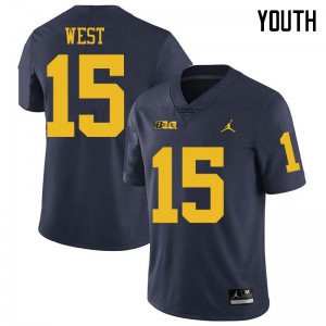 Youth University of Michigan #15 Jacob West Navy Jordan Brand Official Jerseys 315485-766