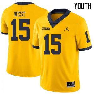 Youth Michigan #15 Jacob West Yellow Jordan Brand Stitched Jerseys 576020-298