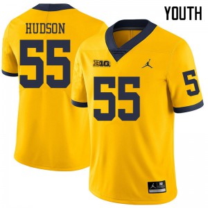 Youth University of Michigan #55 James Hudson Yellow Jordan Brand Embroidery Jerseys 777138-213