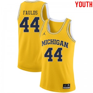 Youth Wolverines #44 Jaron Faulds Yellow Jordan Brand Embroidery Jerseys 779103-426