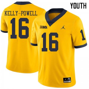 Youth University of Michigan #16 Jaylen Kelly-Powell Yellow Jordan Brand Official Jersey 476032-587