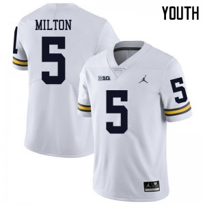 Youth University of Michigan #5 Joe Milton White Jordan Brand University Jerseys 210848-653