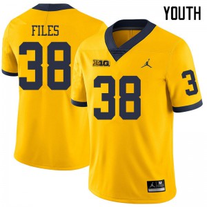 Youth Michigan #38 Joseph Files Yellow Jordan Brand Stitch Jersey 221660-947