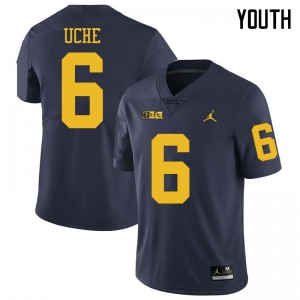 Youth Michigan #6 Josh Uche Navy Jordan Brand Stitched Jerseys 164883-881