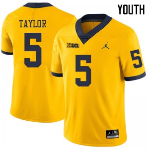 Youth University of Michigan #5 Kurt Taylor Yellow Jordan Brand Football Jerseys 690722-855