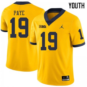Youth Michigan #19 Kwity Paye Yellow Jordan Brand Official Jersey 807718-839