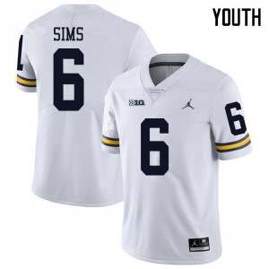 Youth Wolverines #6 Myles Sims White Jordan Brand Football Jerseys 182752-798