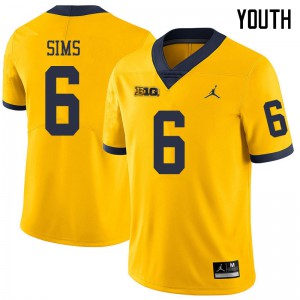 Youth Michigan #6 Myles Sims Yellow Jordan Brand Embroidery Jersey 563825-151