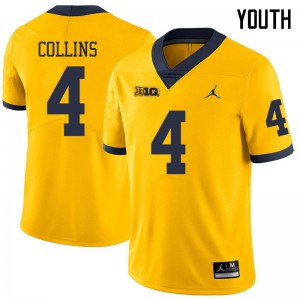 Youth Wolverines #4 Nico Collins Yellow Jordan Brand Alumni Jersey 161367-765