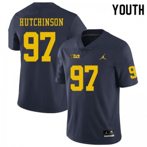 Youth Michigan Wolverines #97 Aidan Hutchinson Navy Stitch Jerseys 931597-380