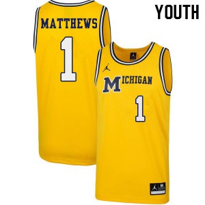 Youth Michigan Wolverines #1 Charles Matthews Yellow 1989 Retro University Jerseys 267361-687