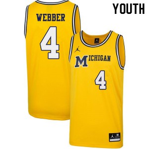 Youth University of Michigan #4 Chris Webber Yellow 1989 Retro High School Jerseys 264721-931