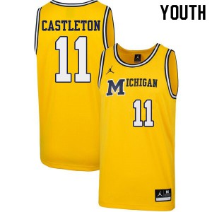 Youth University of Michigan #11 Colin Castleton Yellow 1989 Retro Stitched Jerseys 435466-685