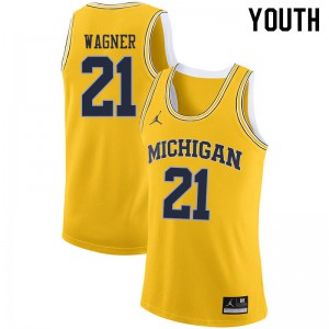 Youth University of Michigan #21 Franz Wagner Yellow Basketball Jerseys 489093-866