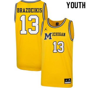 Youth University of Michigan #13 Ignas Brazdeikis Yellow 1989 Retro Basketball Jerseys 142492-581