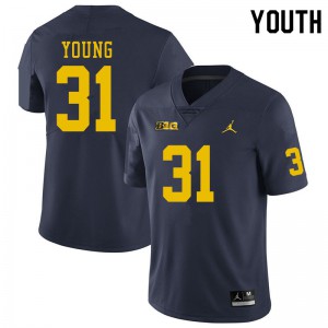 Youth University of Michigan #31 Jack Young Navy Stitched Jerseys 354935-604