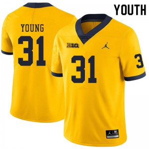 Youth Michigan #31 Jack Young Yellow Official Jersey 329875-268