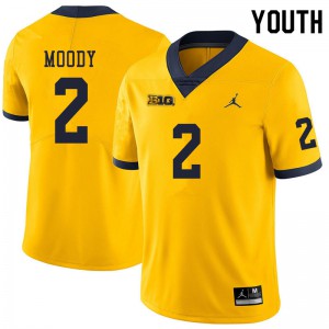Youth Michigan #2 Jake Moody Yellow Embroidery Jersey 219422-624