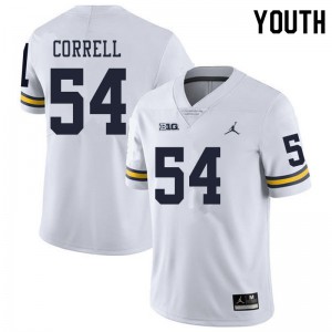 Youth Michigan #54 Kraig Correll White College Jersey 393480-854