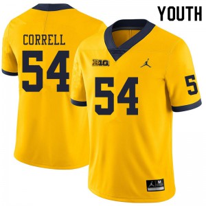 Youth Michigan #54 Kraig Correll Yellow Embroidery Jersey 984064-485