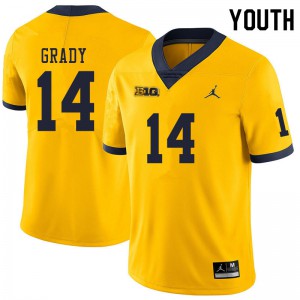 Youth University of Michigan #14 Kyle Grady Yellow Embroidery Jersey 248823-506