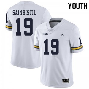 Youth Michigan #19 Mike Sainristil White Stitched Jerseys 928184-933