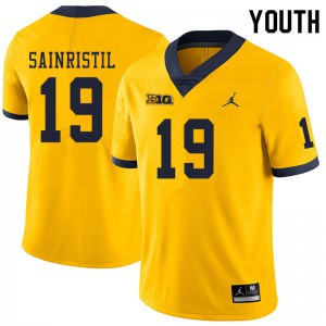 Youth Michigan #19 Mike Sainristil Yellow Official Jerseys 341793-592