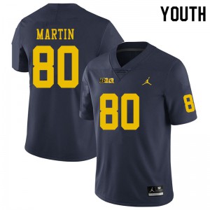 Youth Wolverines #80 Oliver Martin Navy Official Jerseys 504354-972
