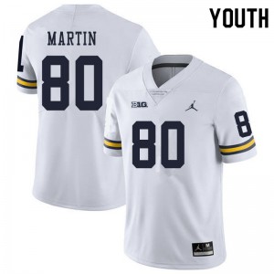 Youth University of Michigan #80 Oliver Martin White Official Jerseys 460465-768
