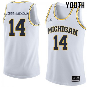 Youth University of Michigan #14 Rico Ozuna-Harrison White Stitched Jerseys 500430-786