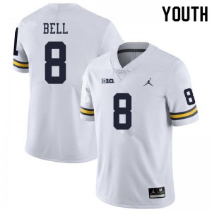 Youth Michigan #8 Ronnie Bell White Stitch Jerseys 787078-276
