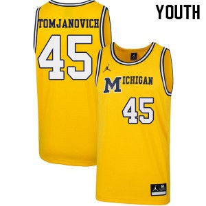 Youth Michigan Wolverines #45 Rudy Tomjanovich Yellow 1989 Retro College Jersey 469195-592