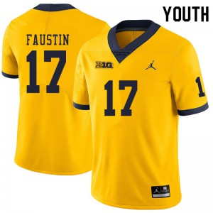 Youth University of Michigan #17 Sammy Faustin Yellow High School Jersey 760829-757