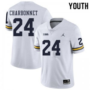 Youth University of Michigan #24 Zach Charbonnet White Official Jerseys 595161-408