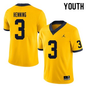Youth Michigan #3 A.J. Henning Yellow NCAA Jersey 249576-844