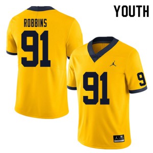 Youth Michigan #91 Brad Robbins Yellow Football Jerseys 235267-728