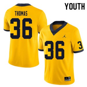 Youth Wolverines #36 Charles Thomas Yellow Embroidery Jersey 300732-140