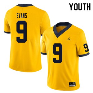 Youth Michigan #9 Chris Evans Yellow University Jerseys 404476-476
