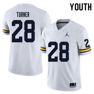 Youth Michigan Wolverines #28 Christian Turner White High School Jersey 339079-905