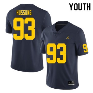 Youth Wolverines #93 Cole Hussung Navy Football Jersey 380145-689