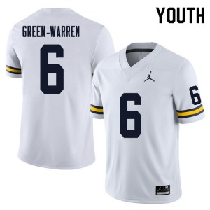 Youth Michigan Wolverines #6 Darion Green-Warren White University Jerseys 574103-318