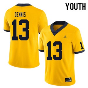 Youth Michigan #13 Eamonn Dennis Yellow Embroidery Jerseys 207719-897