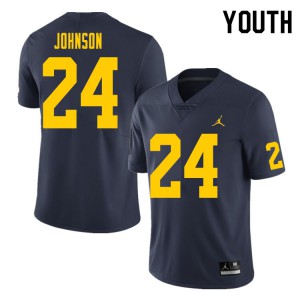 Youth Michigan #24 George Johnson Navy Stitched Jerseys 836677-431
