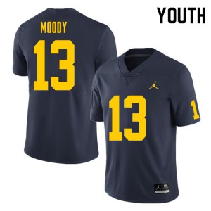Youth Michigan Wolverines #13 Jake Moody Navy Embroidery Jersey 658099-963