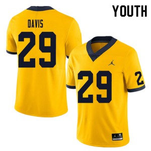 Youth University of Michigan #29 Jared Davis Yellow Stitched Jerseys 578060-406